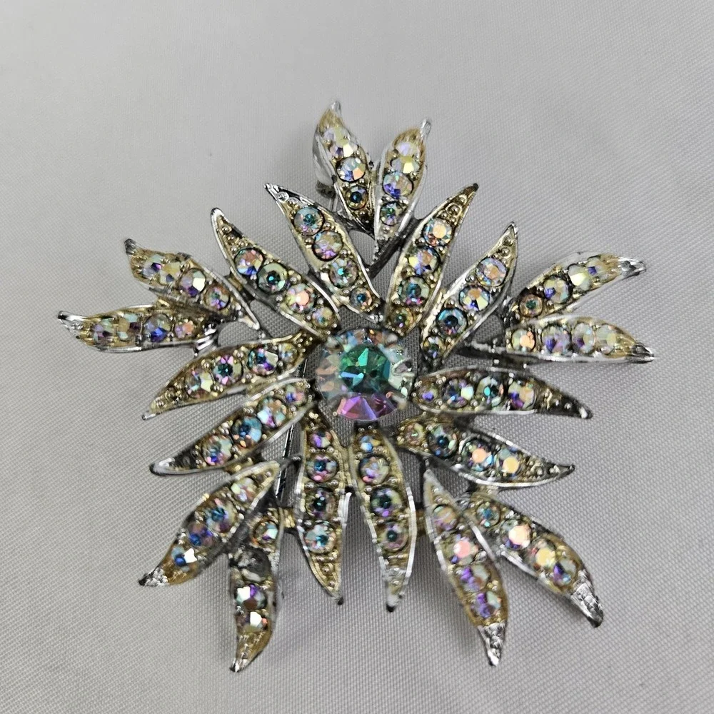 Vtg Sarah Coventry Aurora Blaze Brooch Borealis Pin Iridescent  Costume Jewel